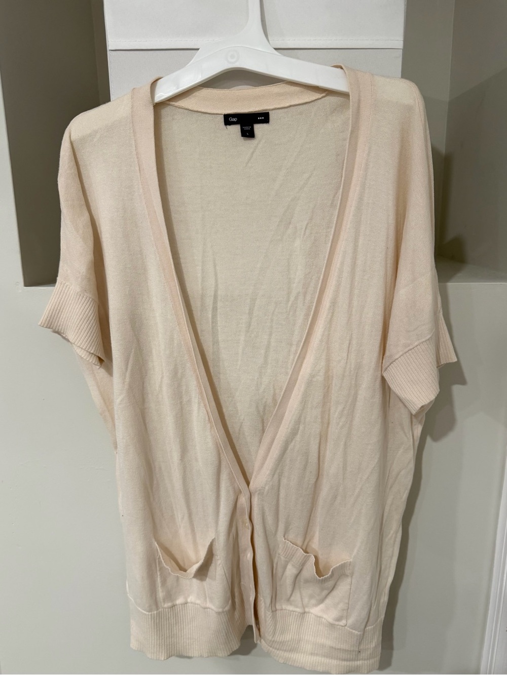 GAP Light Cream Short Sleeve Open-Front Cardigan